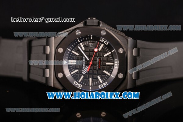 Audemars Piguet Royal Oak Offshore Diver Asia 2813 Automatic PVD Case with Black Dial and White Stick Markers Rubber Strap (EF) - Click Image to Close